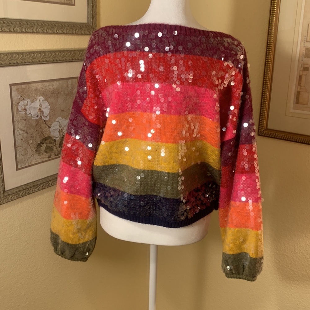 Farm Rio Striped Sequin Sweater - Picture 3 of 6